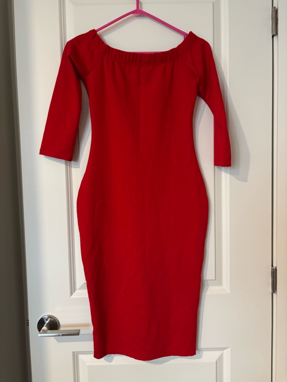 Zara Red Off-Shoulder Midi Bodycon Dress